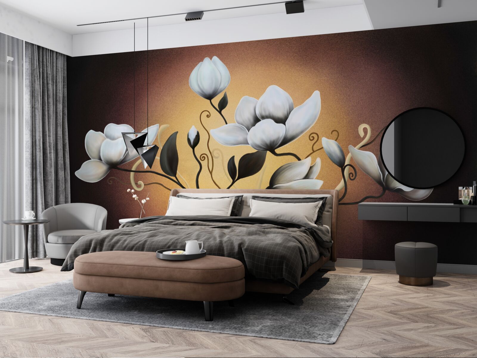 Papier peint magnolia bouquet de fleurs blanchâtres