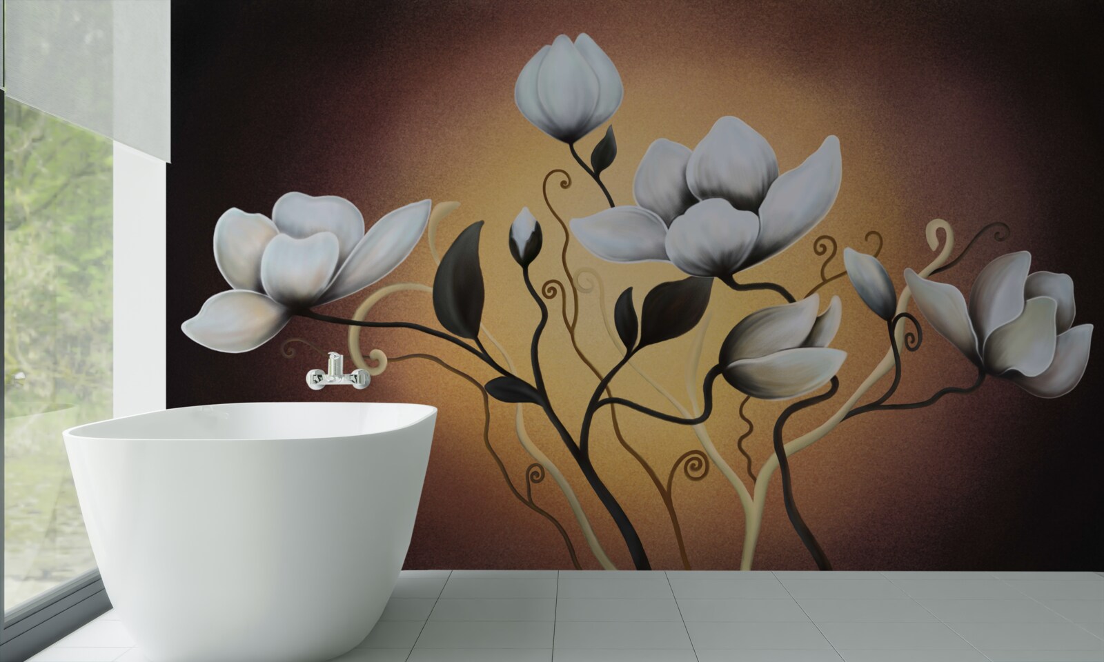 Papier peint magnolia bouquet de fleurs blanchâtres