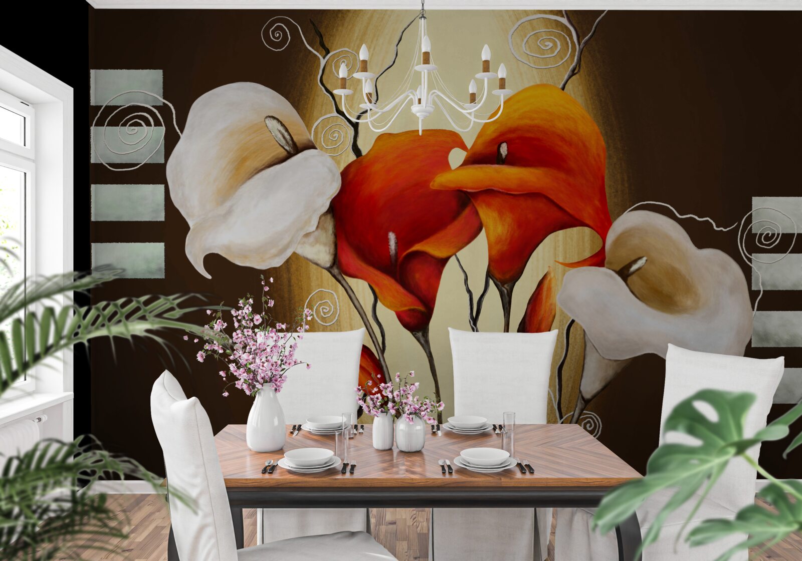 Papier peint callae rouge et blanc