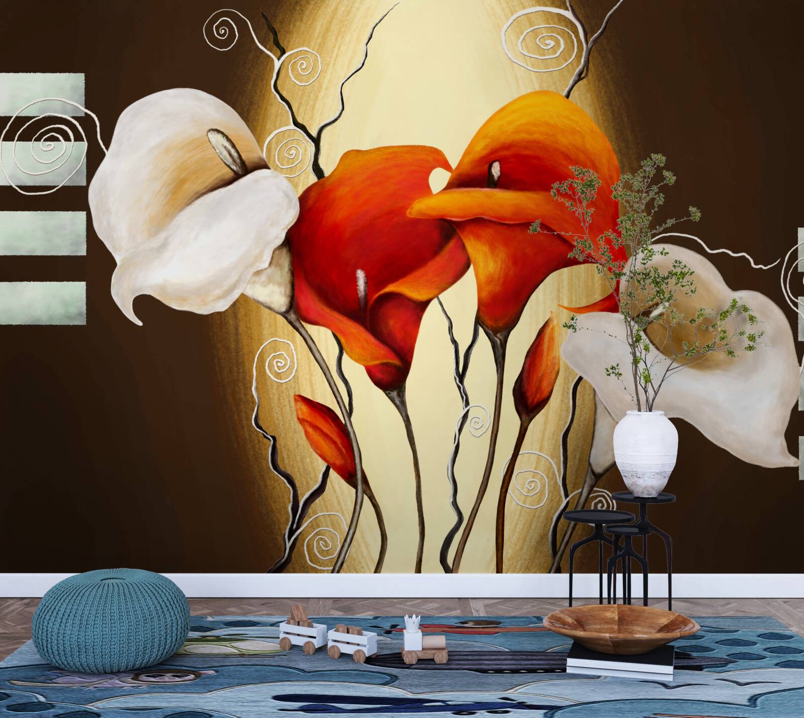 Papier peint callae rouge et blanc