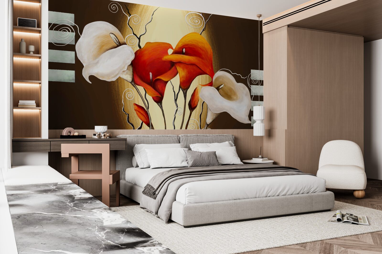 Papier peint callae rouge et blanc