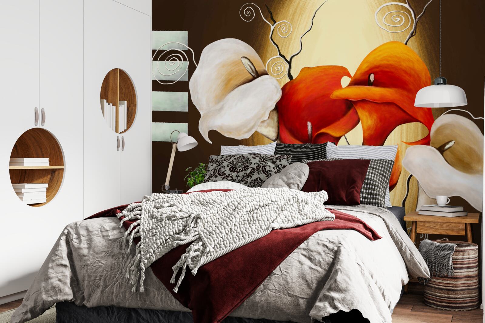 Papier peint callae rouge et blanc