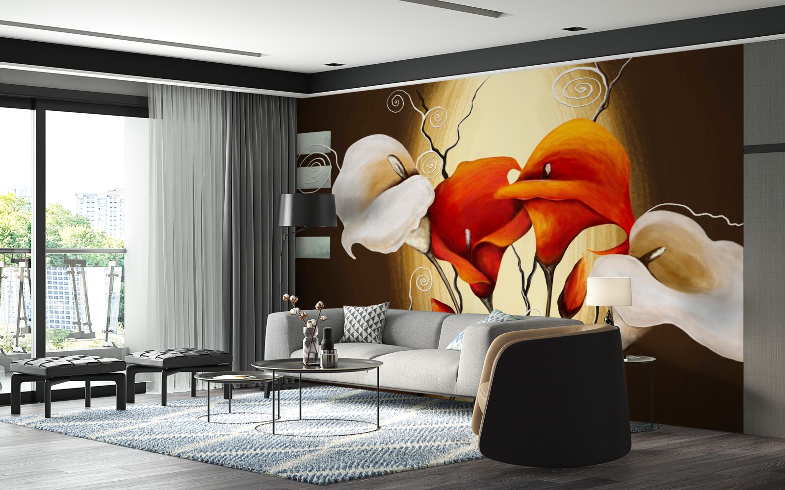 Papier peint callae rouge et blanc