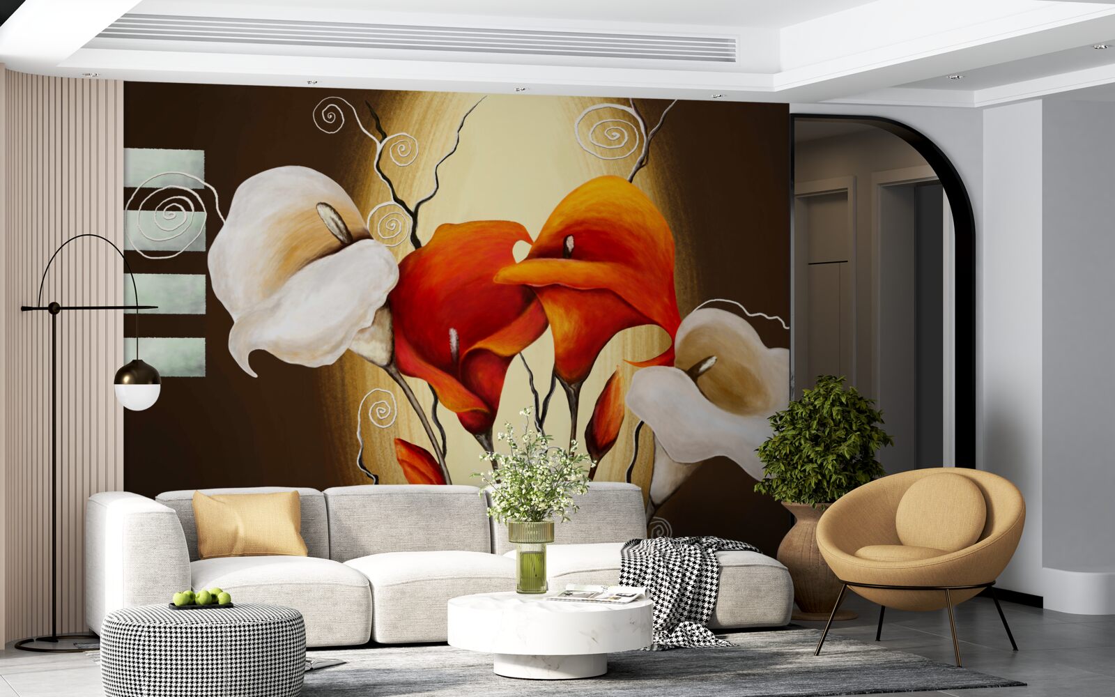 Papier peint callae rouge et blanc