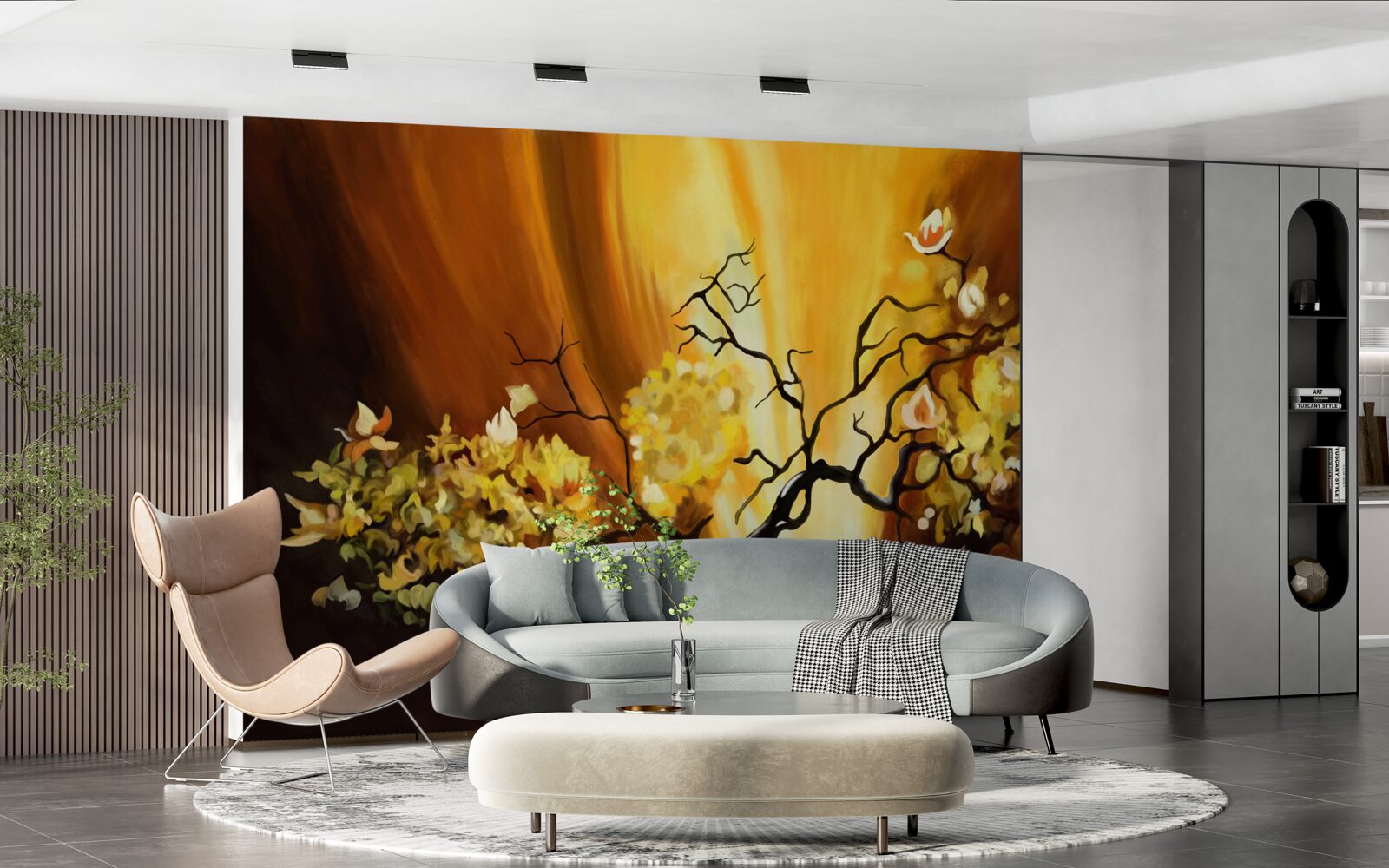 Papier peint arbre en fleurs au bord du coucher de soleil