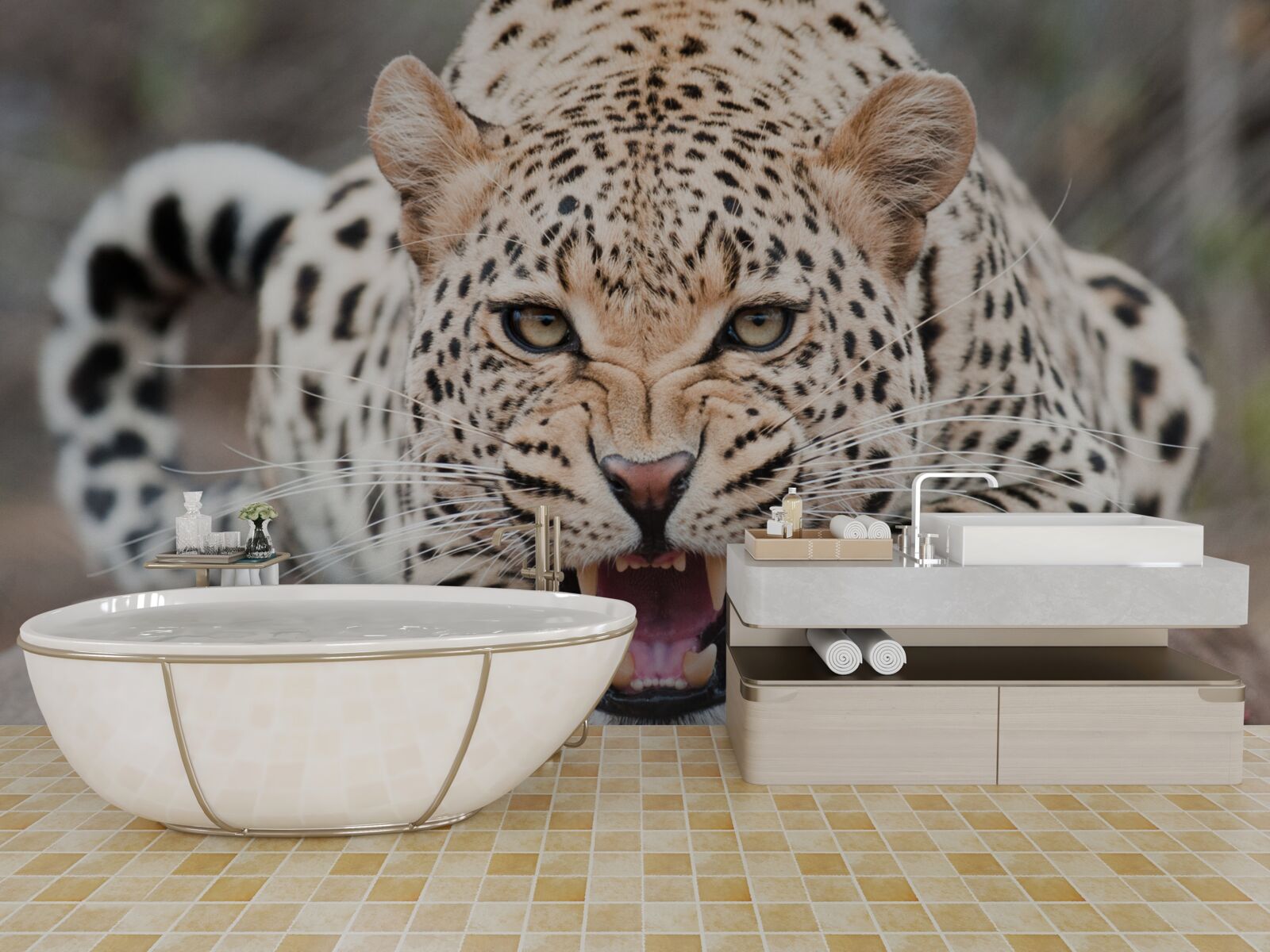 Papier peint léopard sur le point de sauter