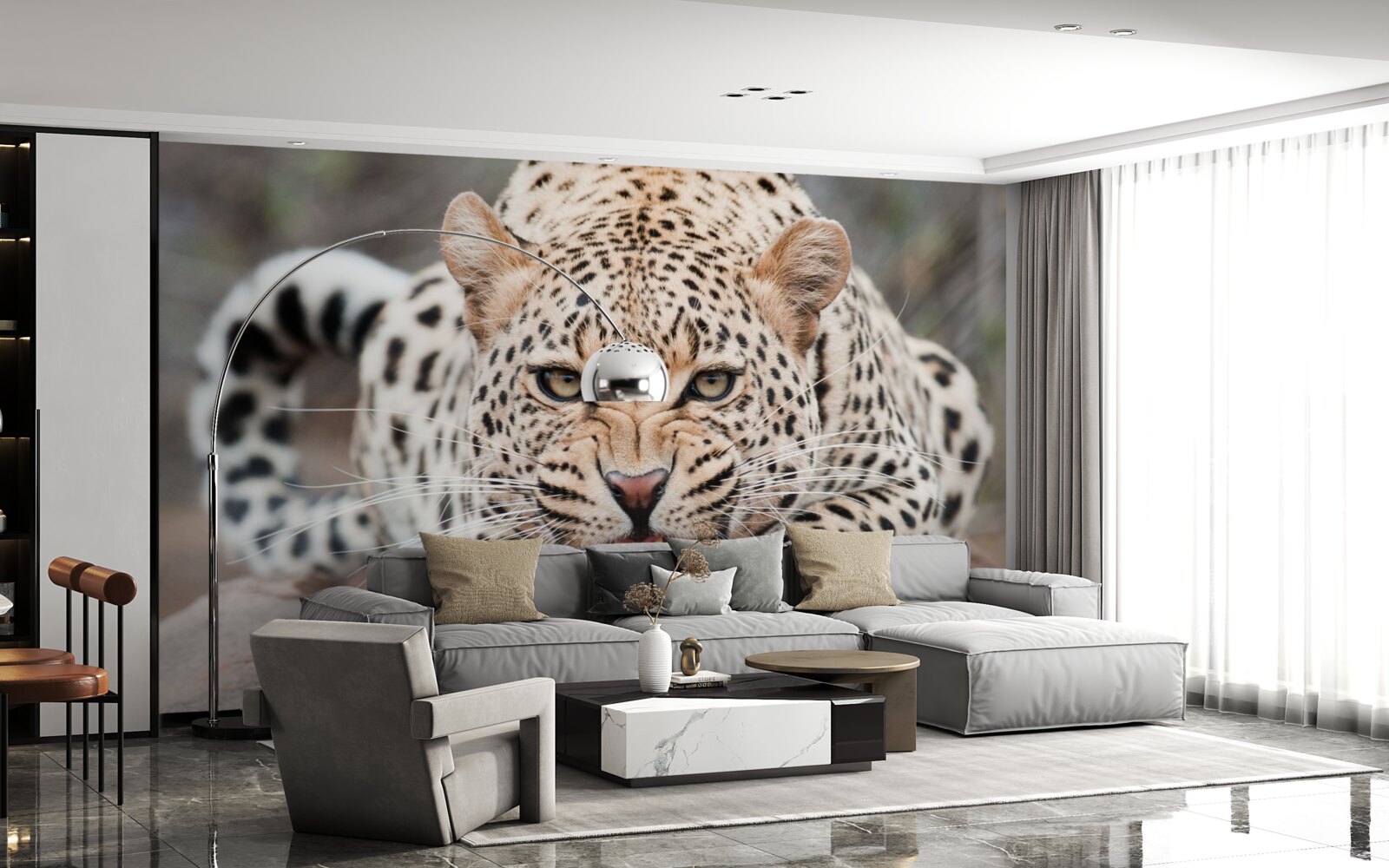 Papier peint léopard sur le point de sauter