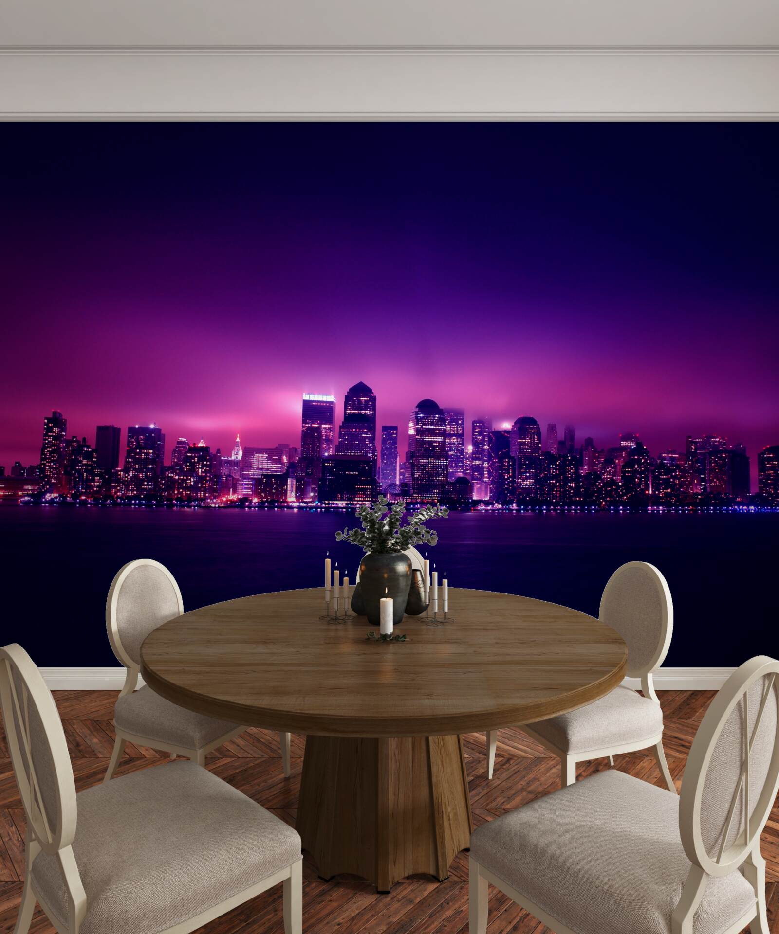Papier peint une lueur lilas sur une grande ville