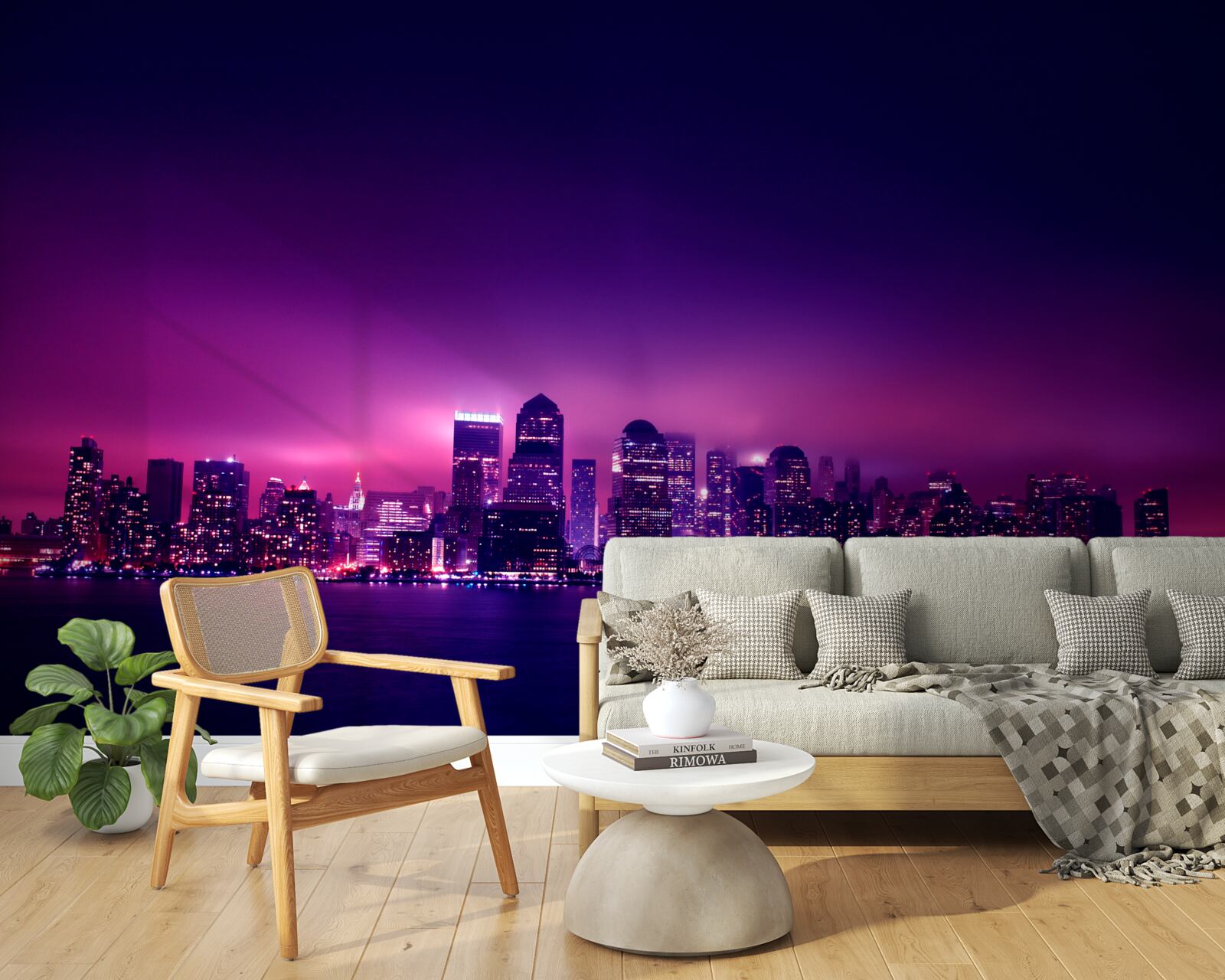 Papier peint une lueur lilas sur une grande ville