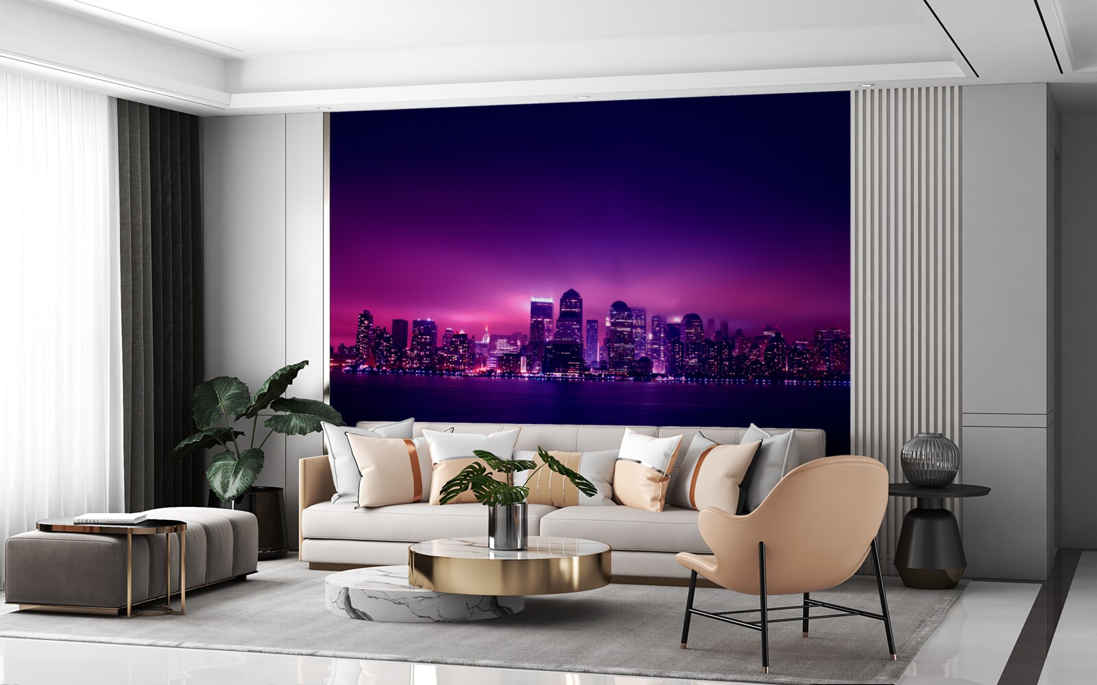 Papier peint une lueur lilas sur une grande ville