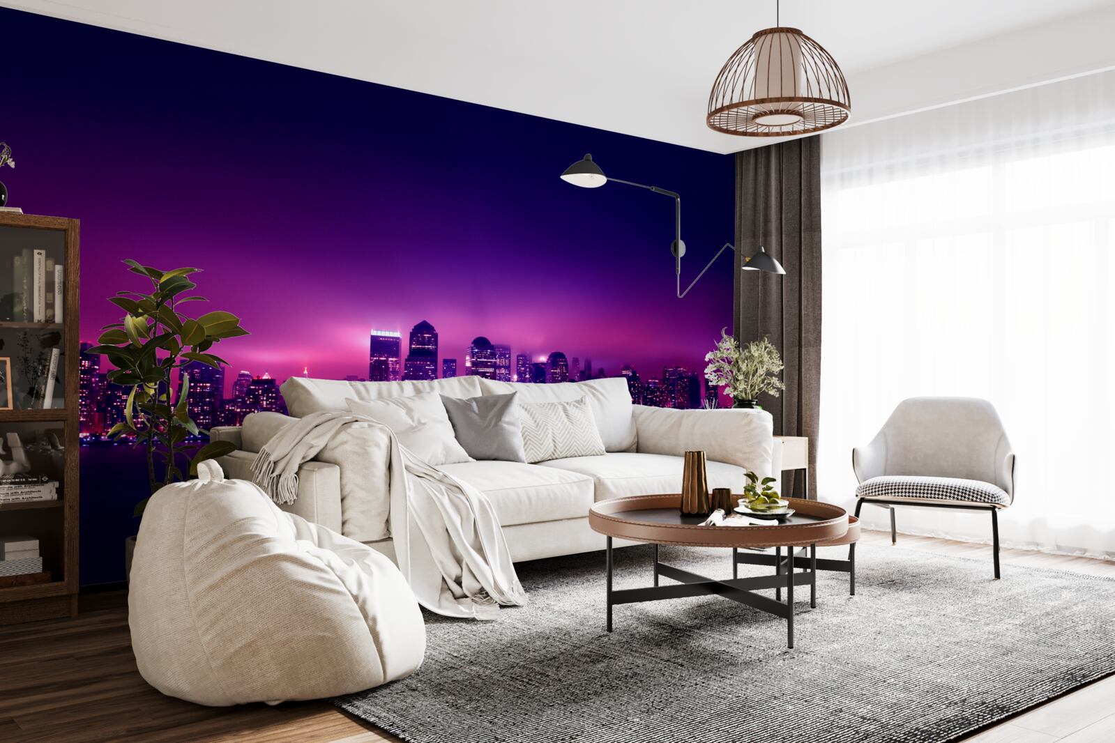 Papier peint une lueur lilas sur une grande ville