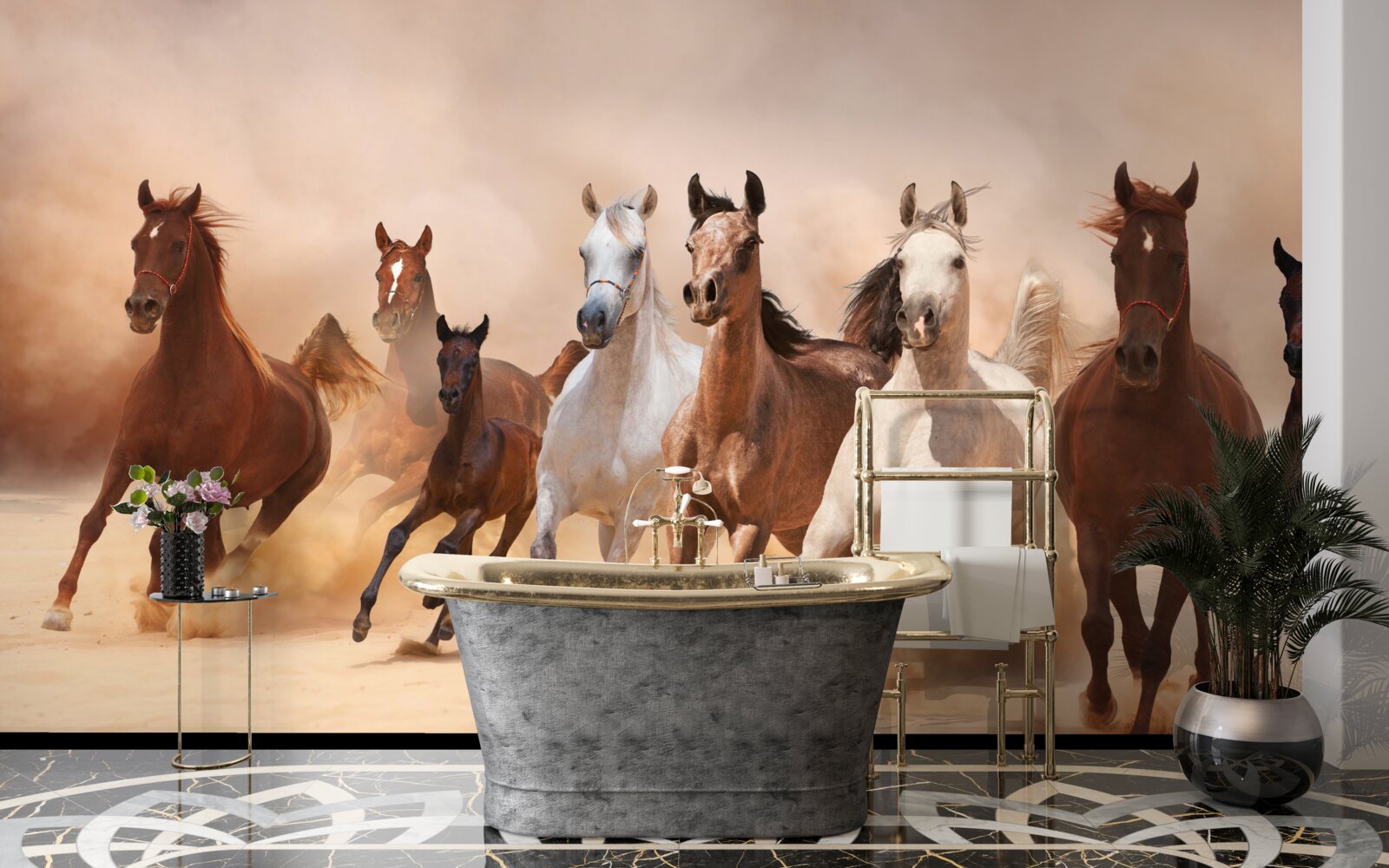 Papier peint troupeau de chevaux libres