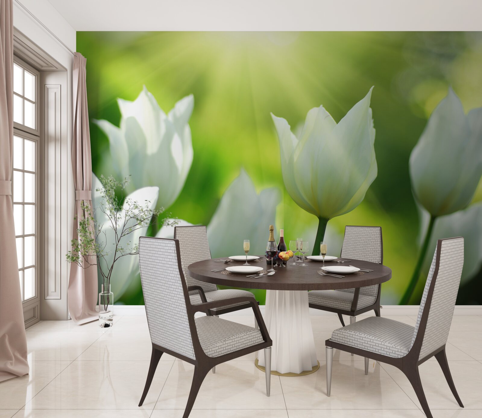 Papier peint Des tulipes blanches sous le soleil