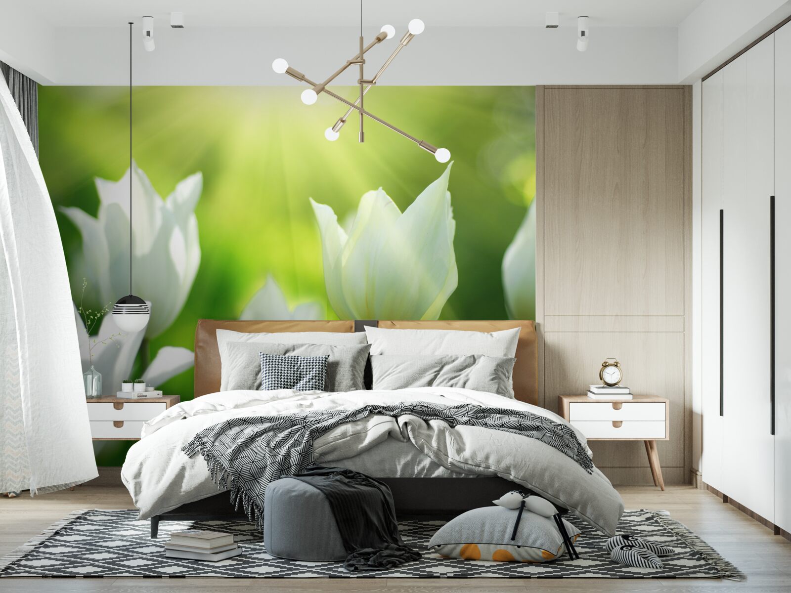 Papier peint Des tulipes blanches sous le soleil