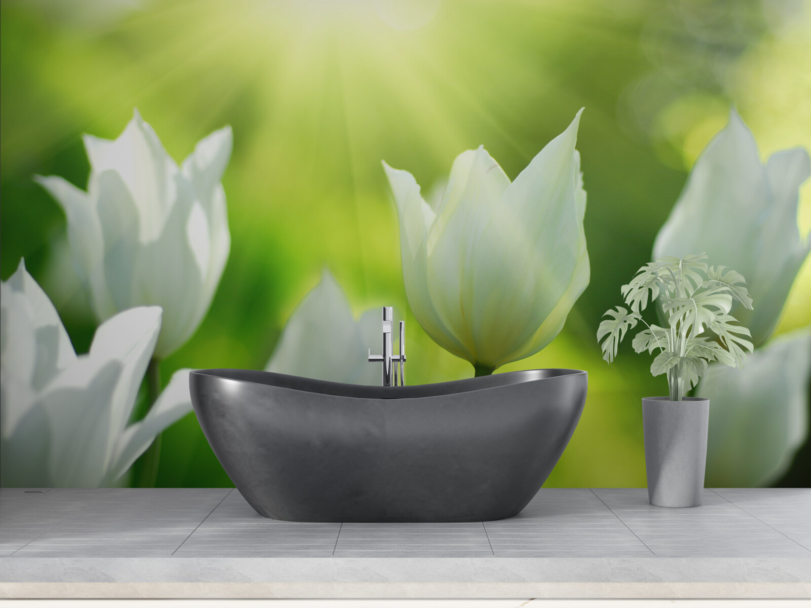 Papier peint Des tulipes blanches sous le soleil