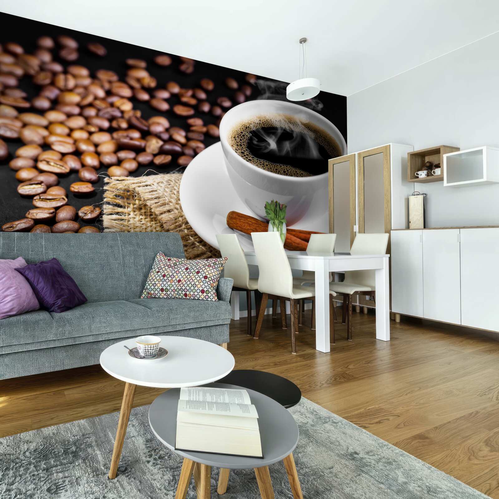 Papier peint tasse de café avec des brins de cannelle