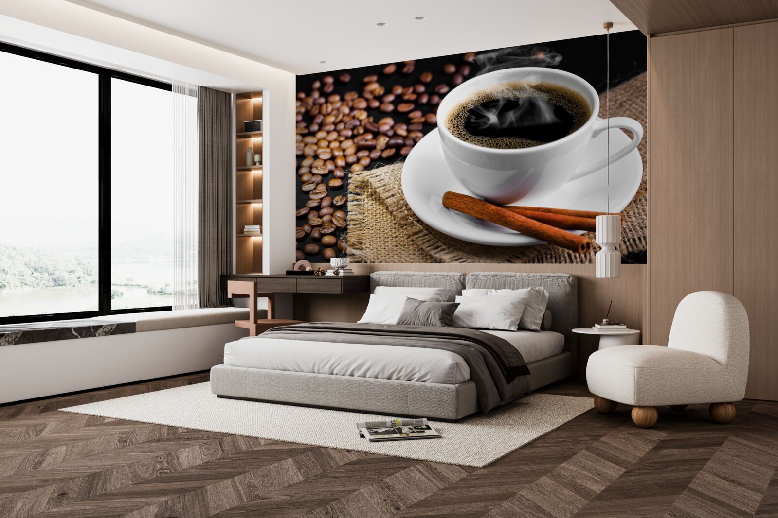 Papier peint tasse de café avec des brins de cannelle