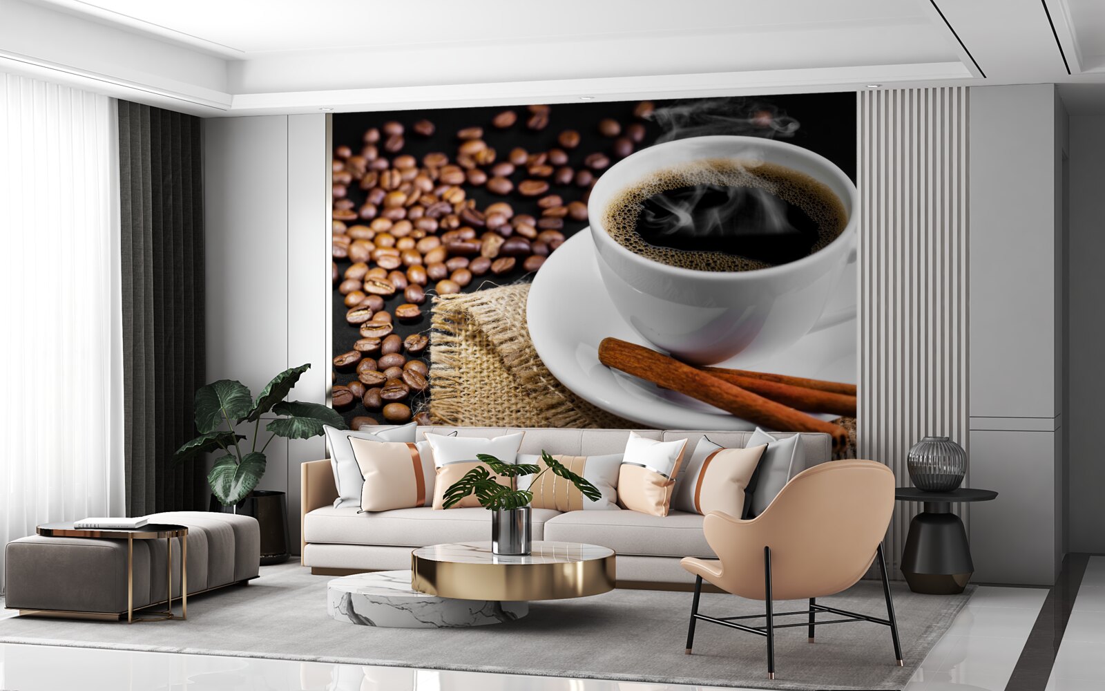 Papier peint tasse de café avec des brins de cannelle