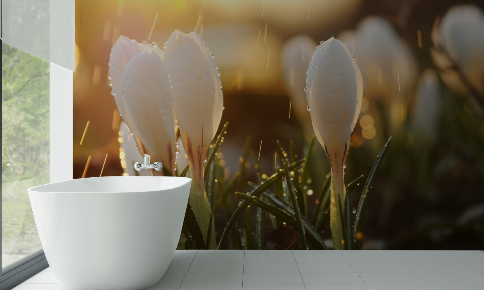 Papier peint des fleurs à la rosée blanche comme neige