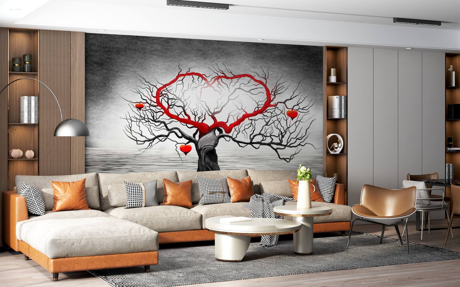 Papier peint grand cœur rouge et ébène