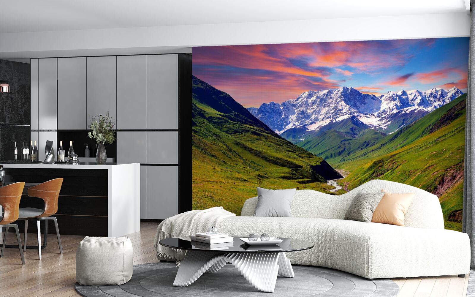 Papier peint sentier de charme à travers les sommets des montagnes