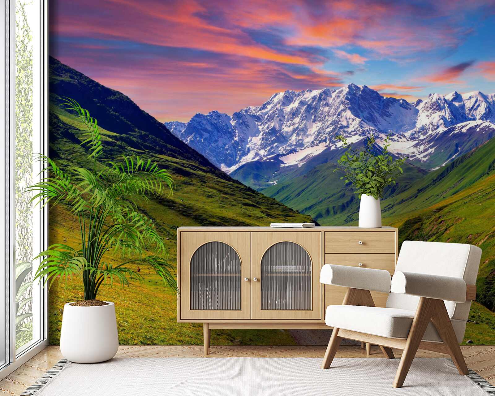 Papier peint sentier de charme à travers les sommets des montagnes