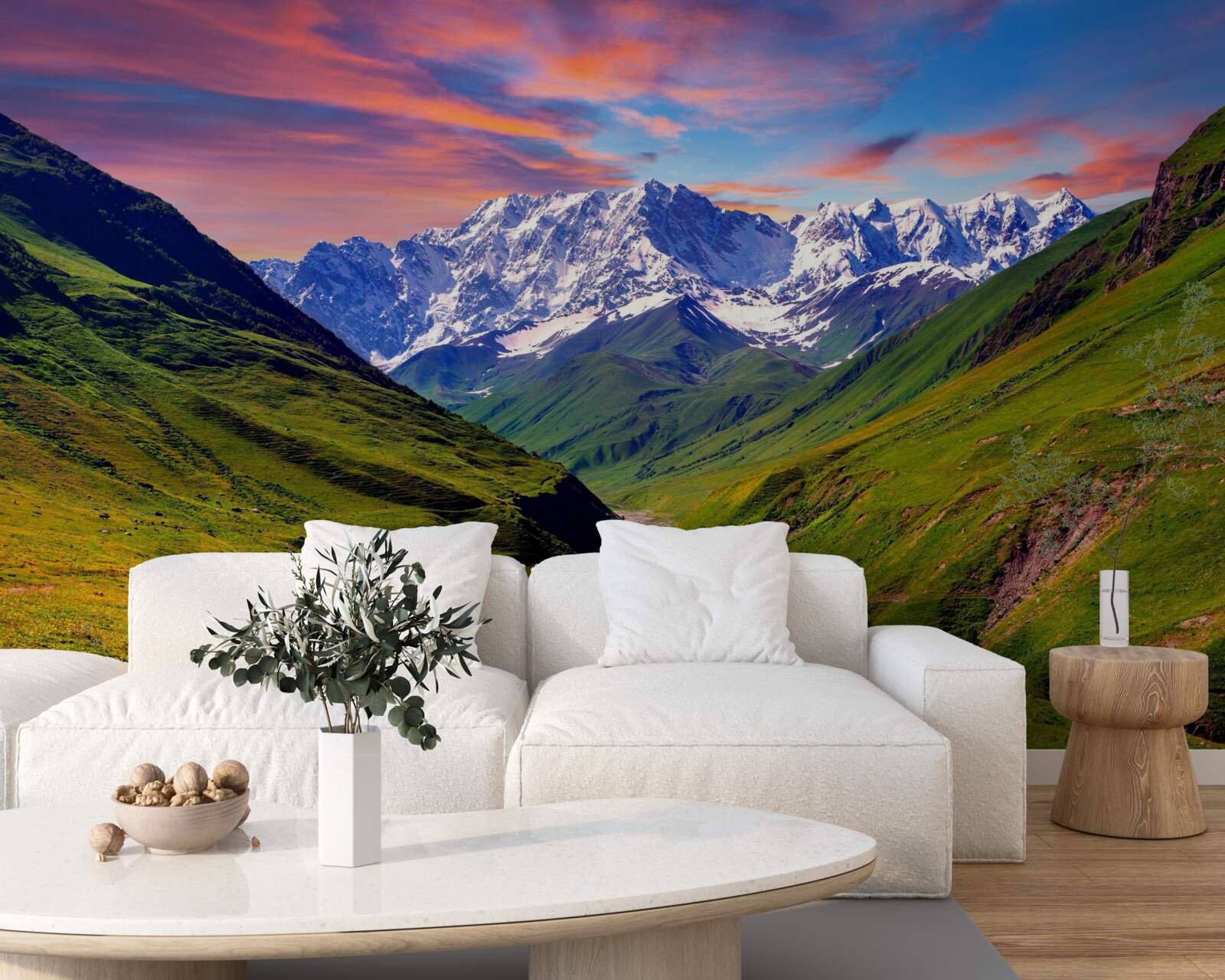 Papier peint sentier de charme à travers les sommets des montagnes