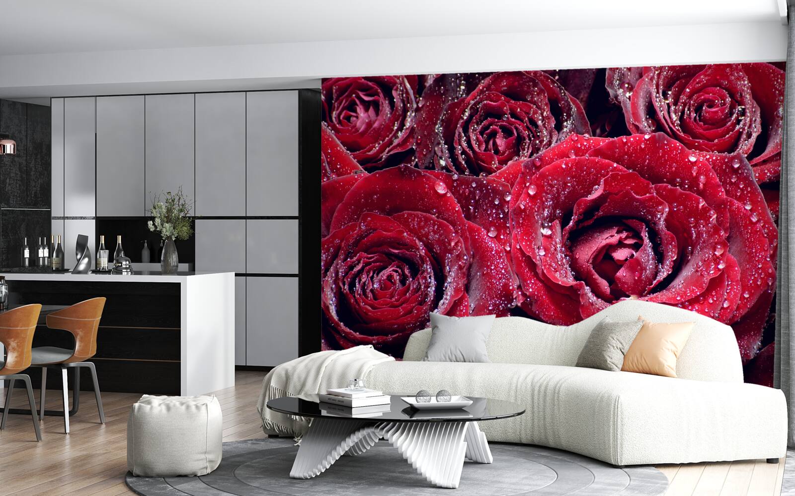 Papier peint fleurs écarlates après une averse