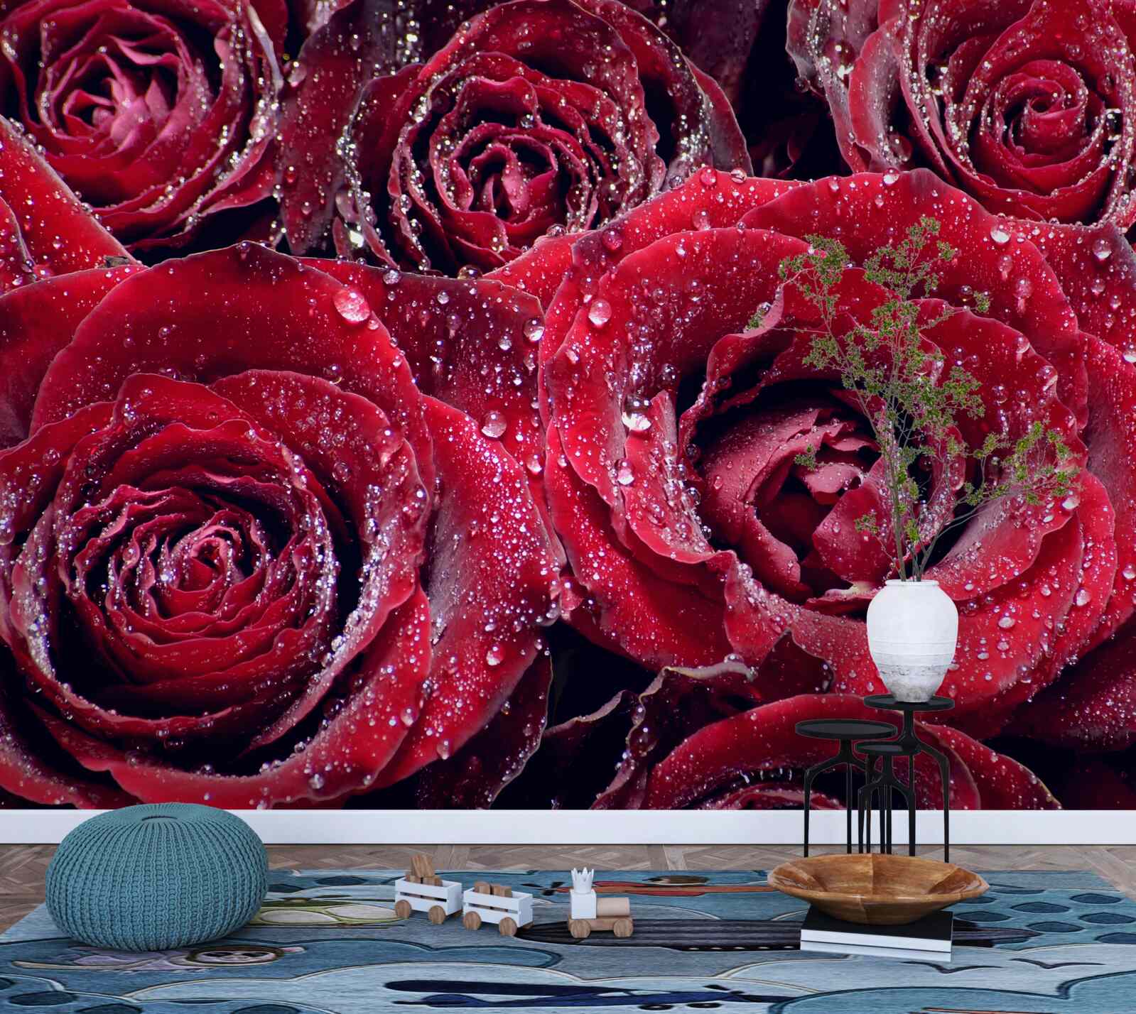 Papier peint fleurs écarlates après une averse