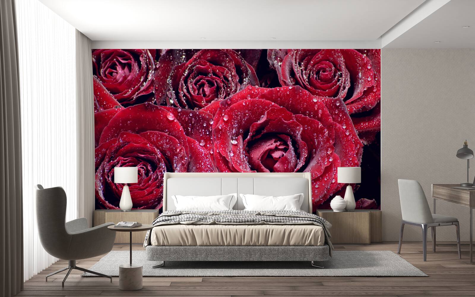 Papier peint fleurs écarlates après une averse