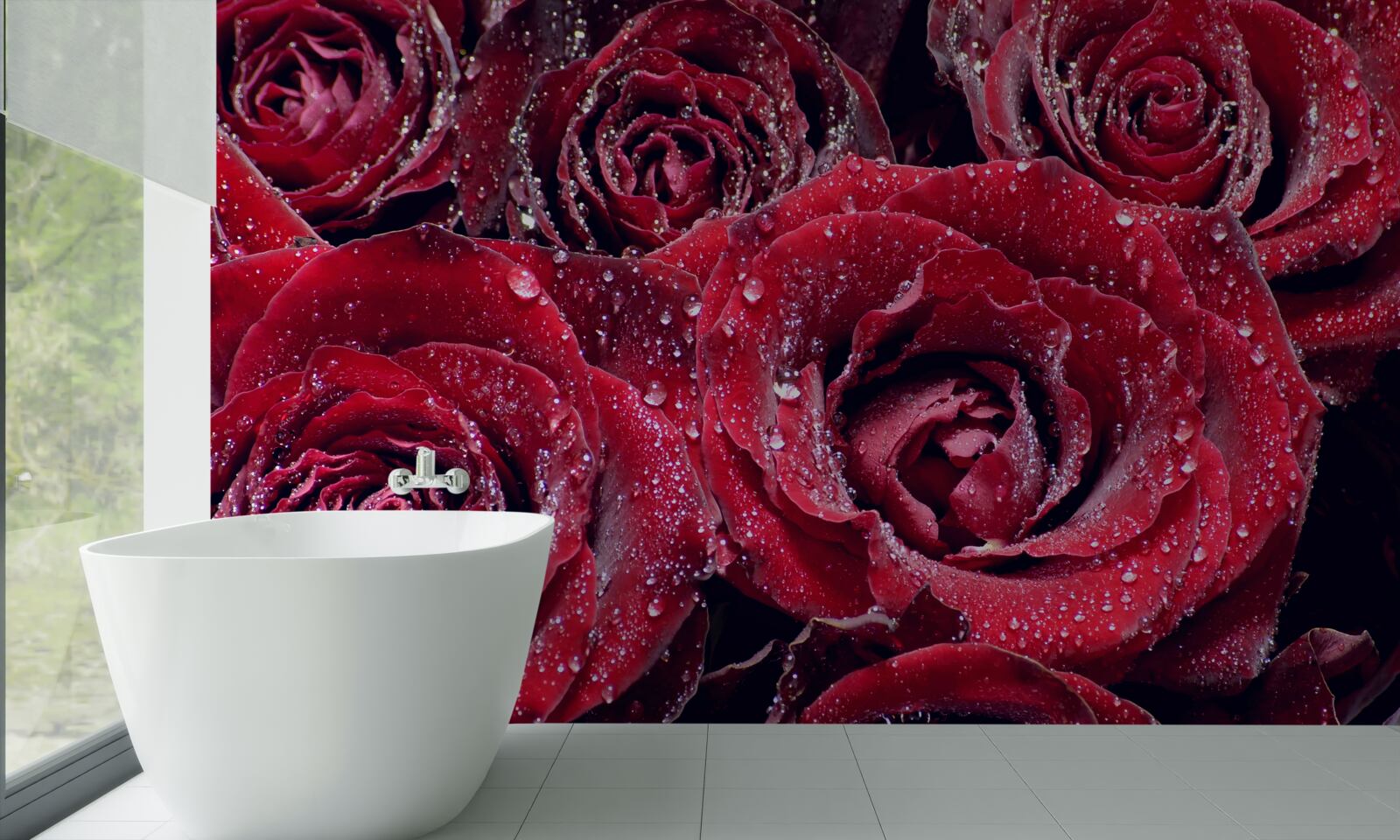 Papier peint fleurs écarlates après une averse