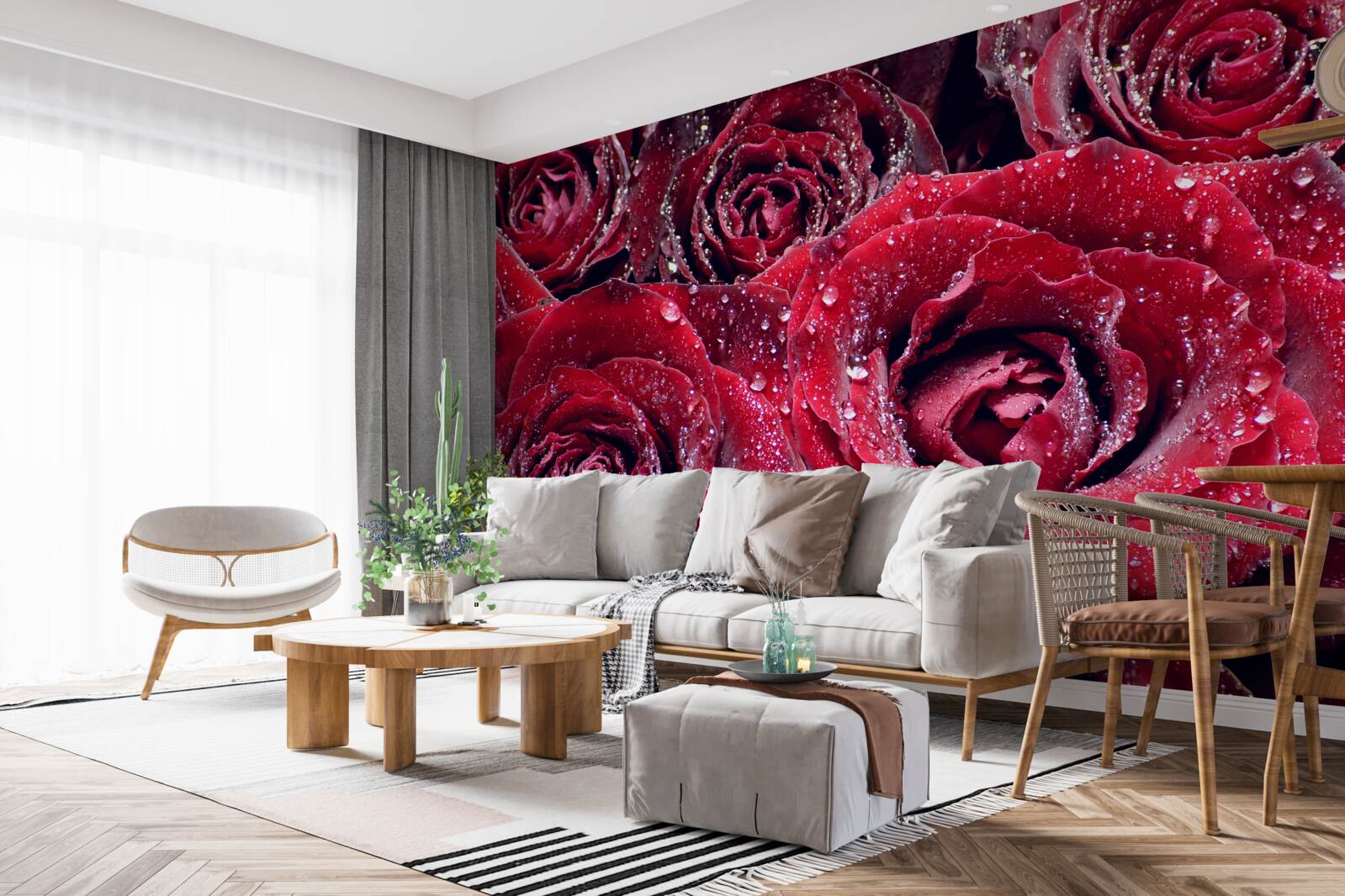 Papier peint fleurs écarlates après une averse