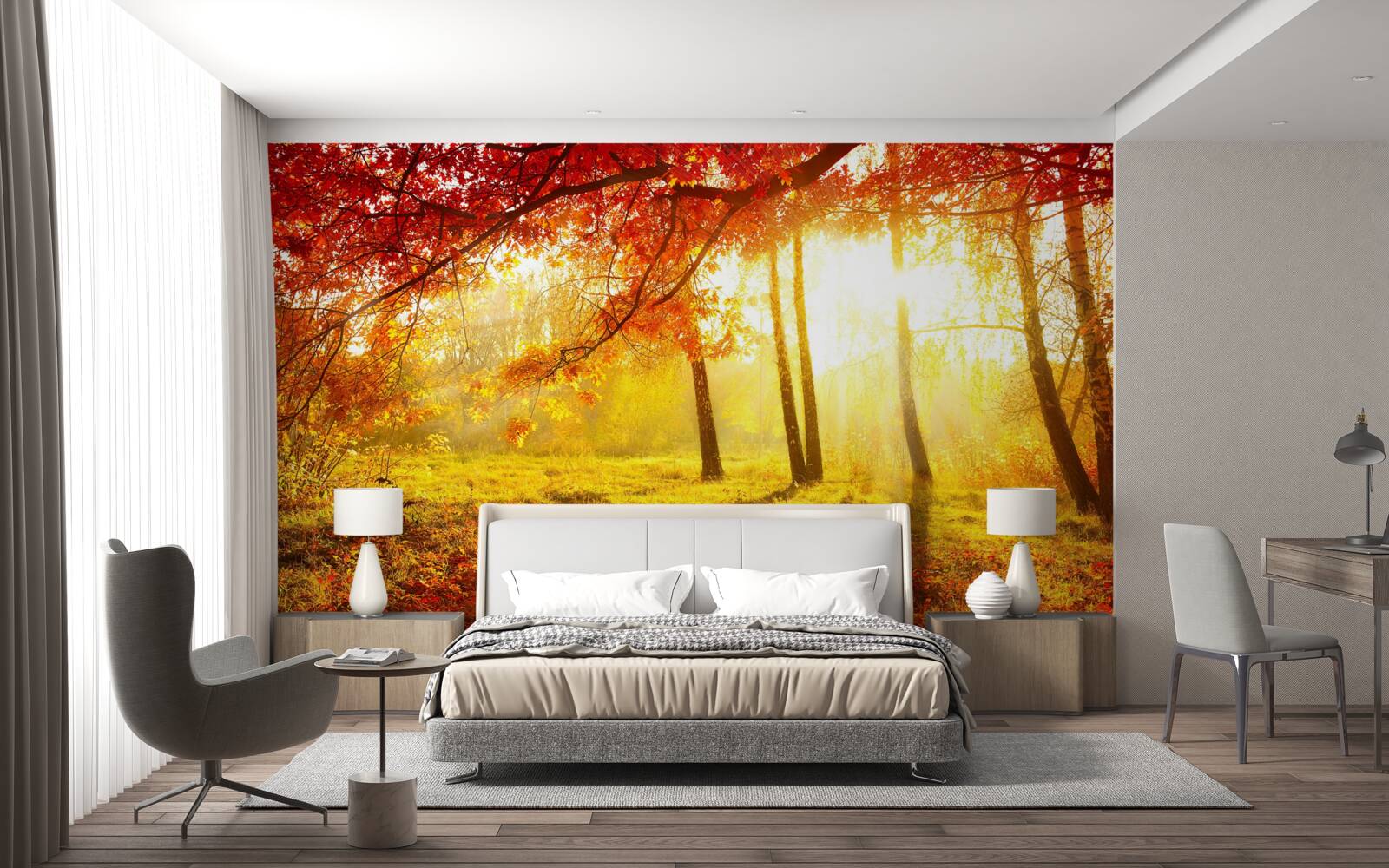 Papier peint de froids rayons de soleil percent la brume d'automne