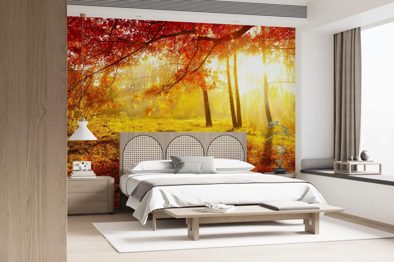 Papier peint de froids rayons de soleil percent la brume d'automne