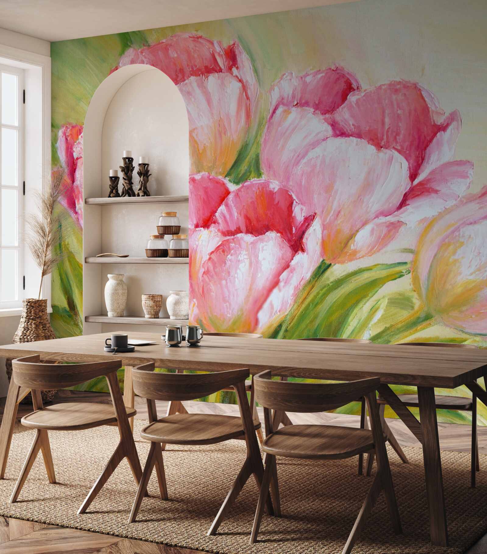 Papier peint tulipes en rose