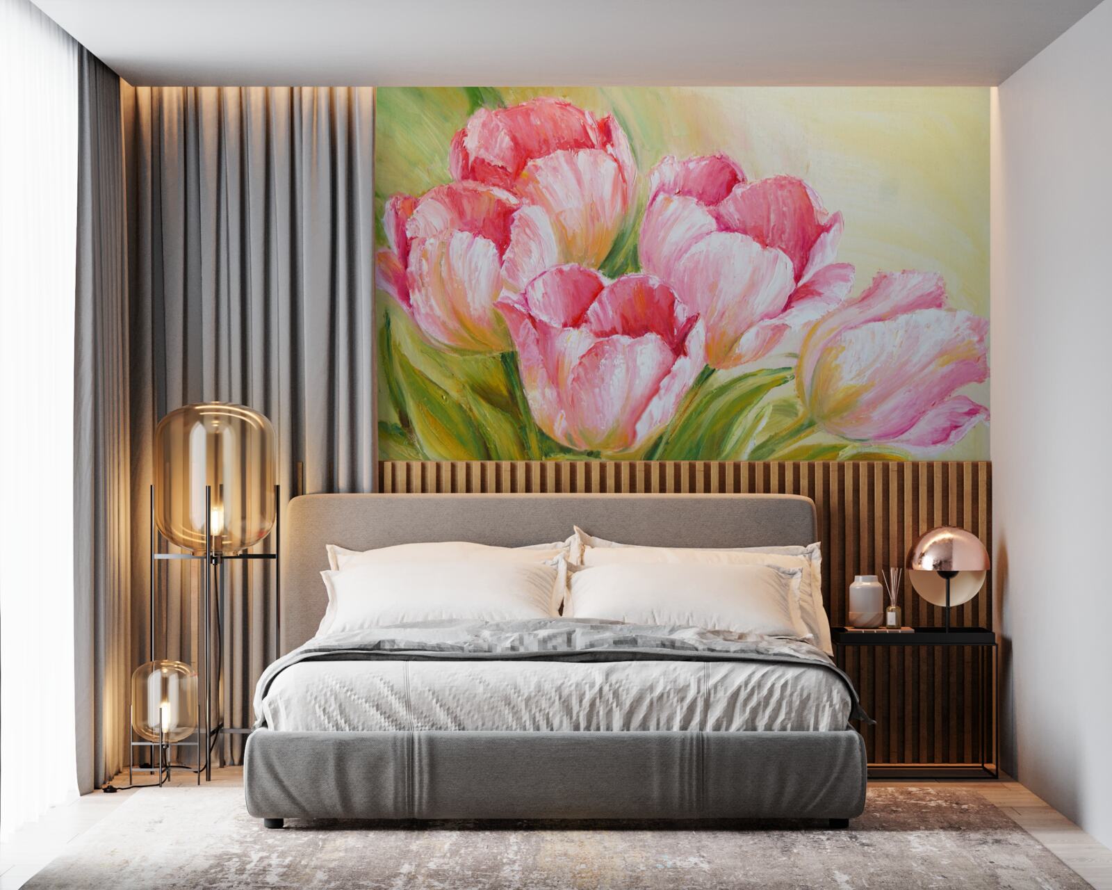 Papier peint tulipes en rose