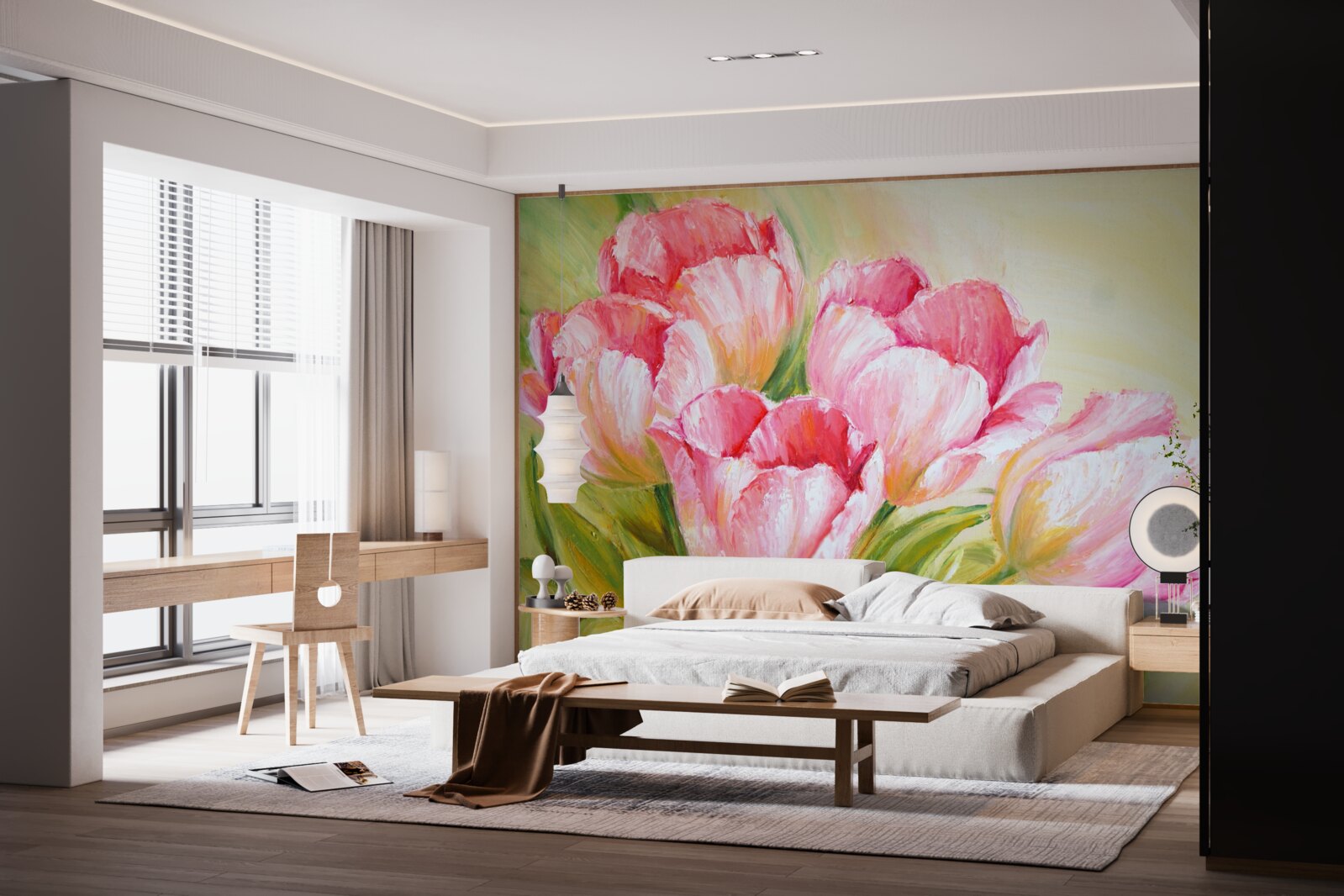 Papier peint tulipes en rose