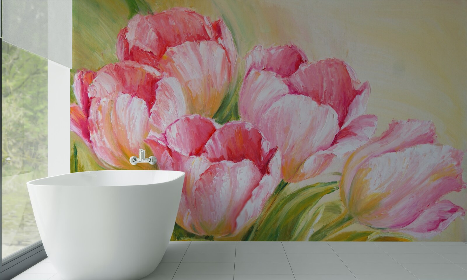 Papier peint tulipes en rose