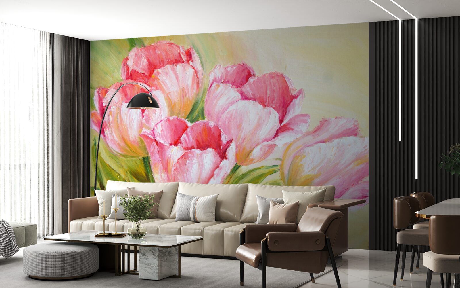 Papier peint tulipes en rose