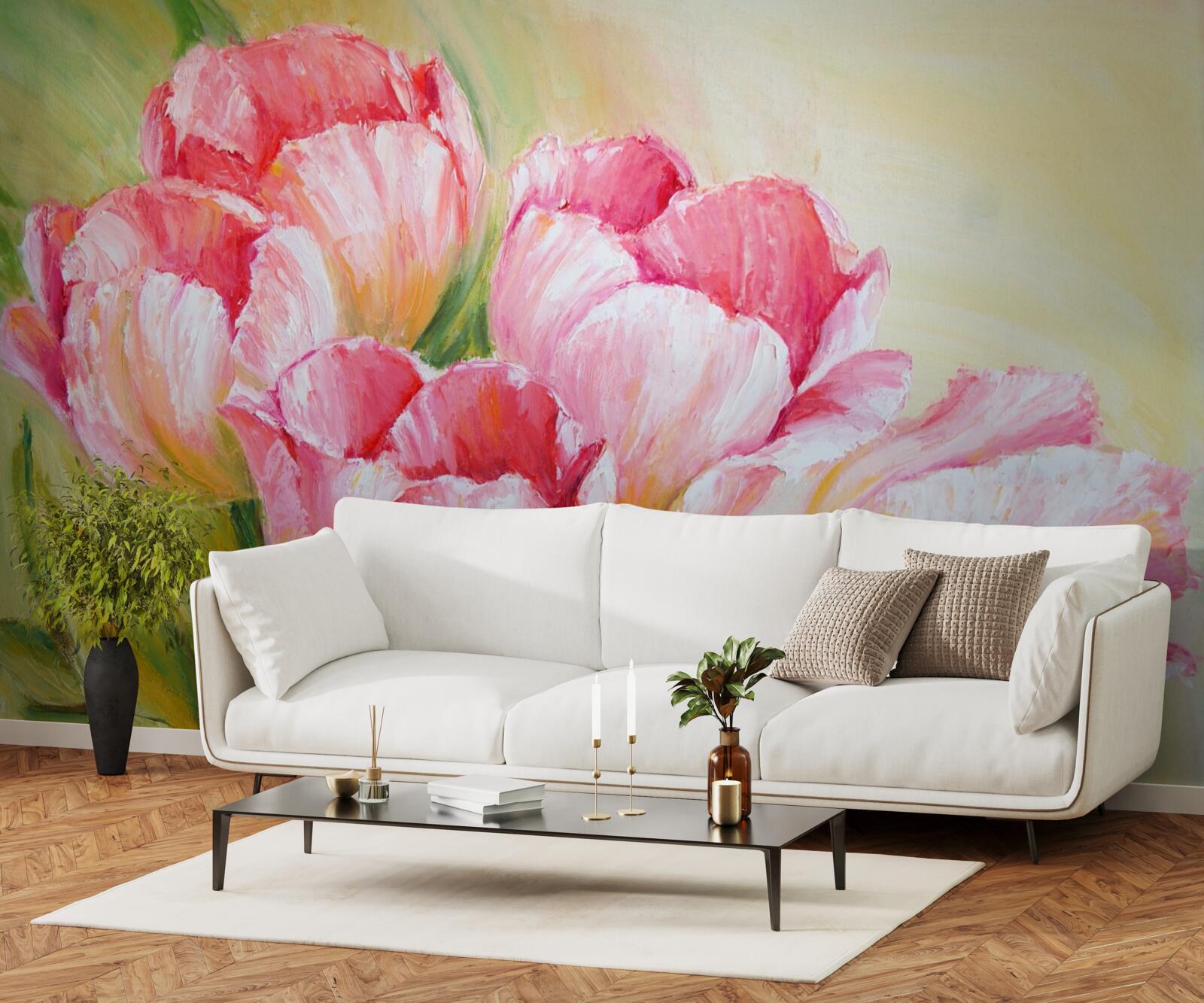 Papier peint tulipes en rose