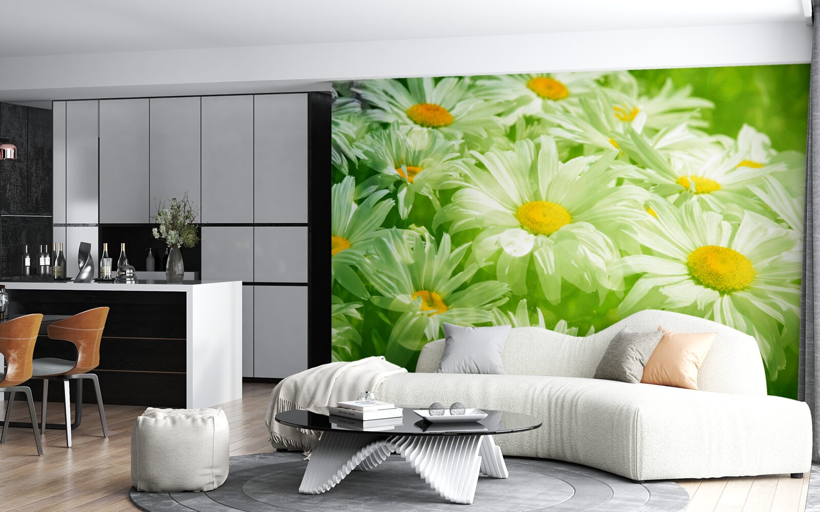 Papier peint des marguerites douces parmi la verdure