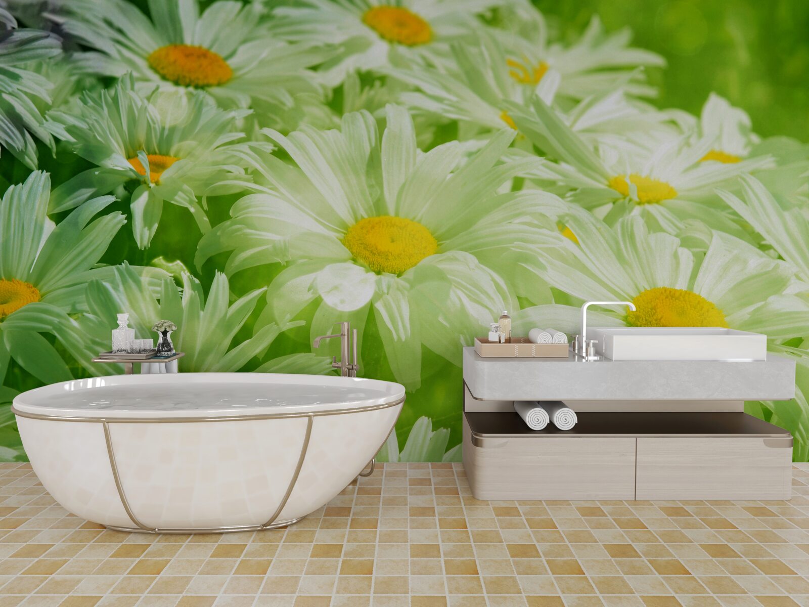 Papier peint des marguerites douces parmi la verdure