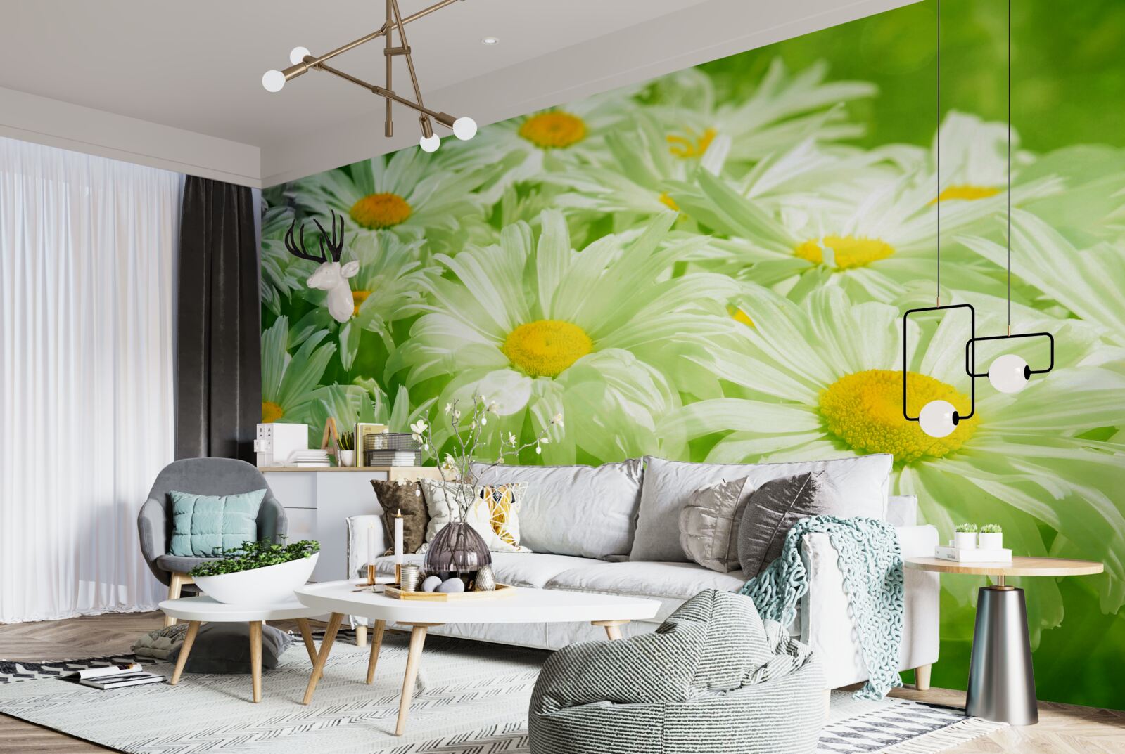 Papier peint des marguerites douces parmi la verdure