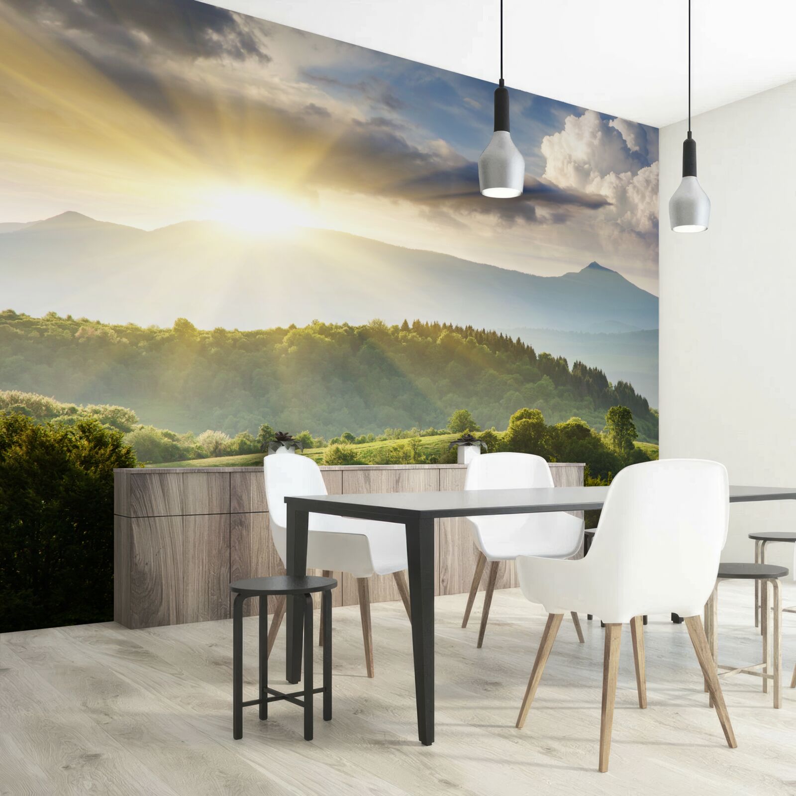 Papier peint soleil matinal sur les sommets des montagnes