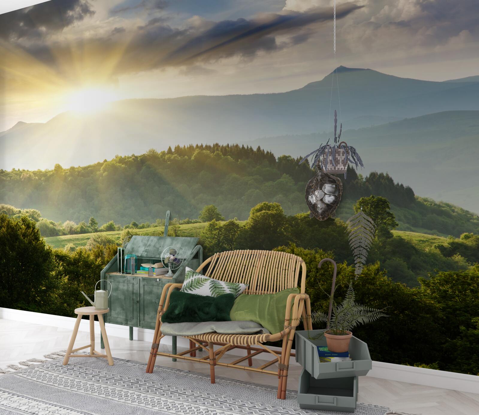 Papier peint soleil matinal sur les sommets des montagnes