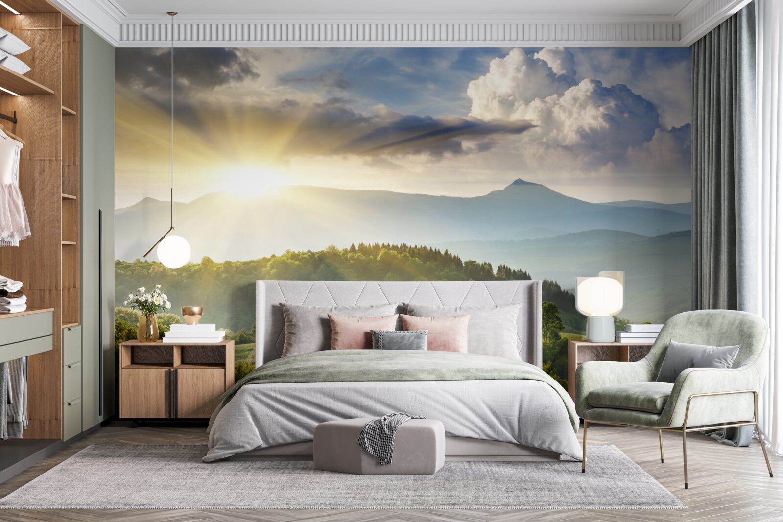 Papier peint soleil matinal sur les sommets des montagnes