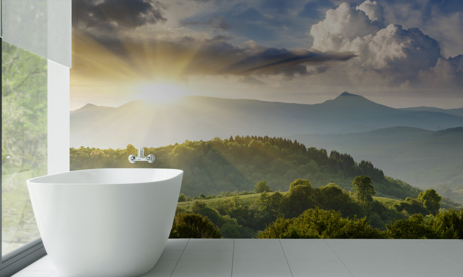 Papier peint soleil matinal sur les sommets des montagnes