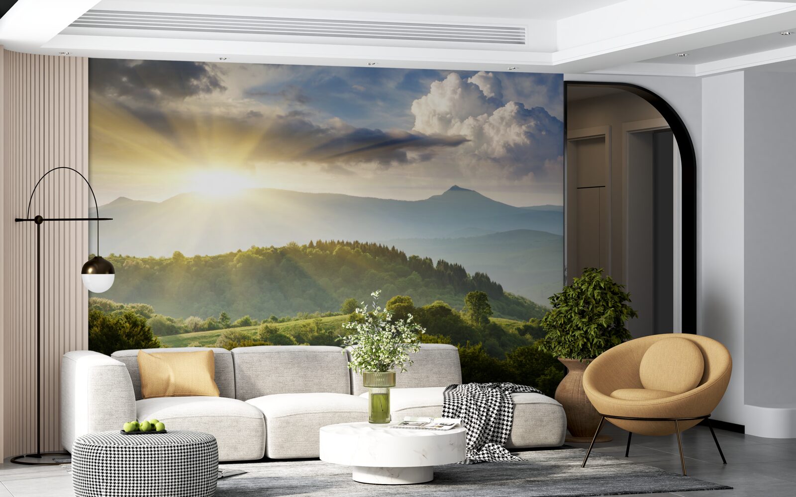 Papier peint soleil matinal sur les sommets des montagnes