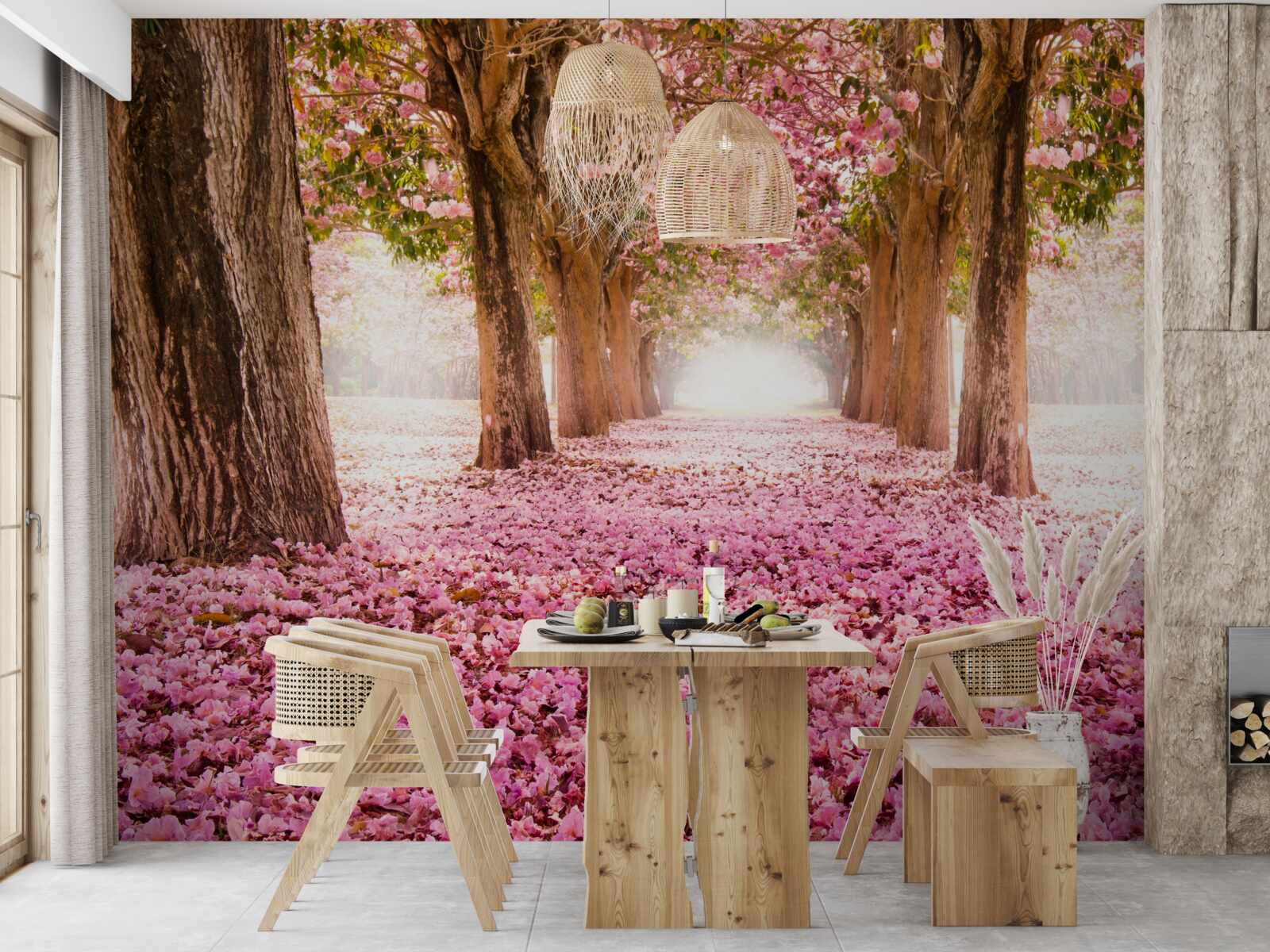 Papier peint La sakura rose a recouvert l'allée