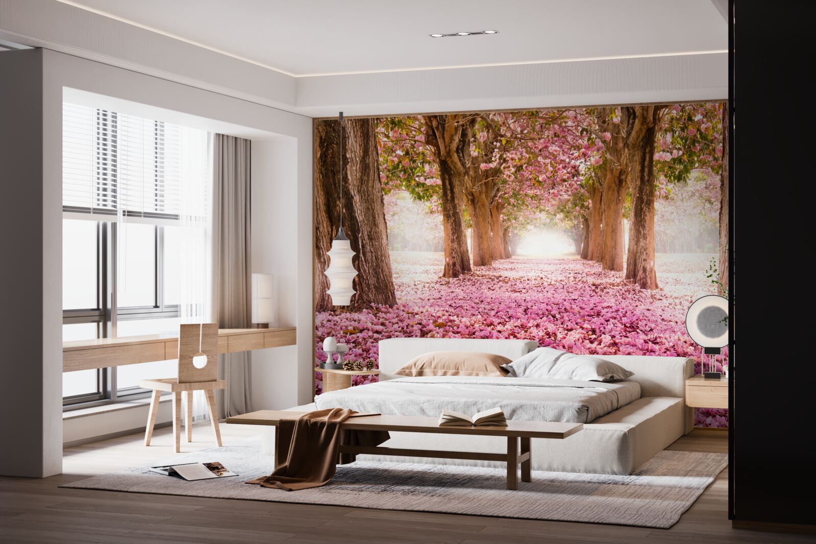 Papier peint La sakura rose a recouvert l'allée